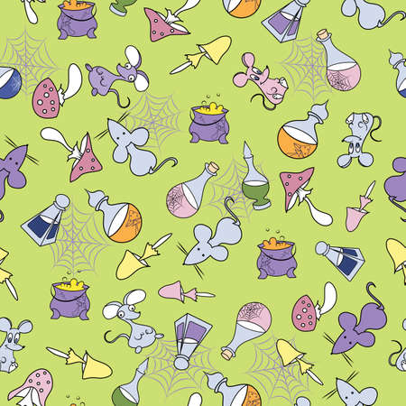 Bright green magic and mice seamless patternのイラスト素材