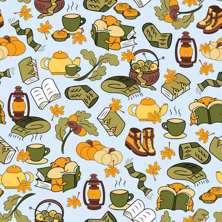 Autumn charm hamsters and pumpkins seamless pattern.のイラスト素材