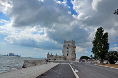 view of Belem Tower, one the most famous landmark in the city of Lisbon (Portugal)のeditorial素材