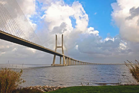 The new highway over the river Tagus in Lisbon, was commissioned inの写真素材