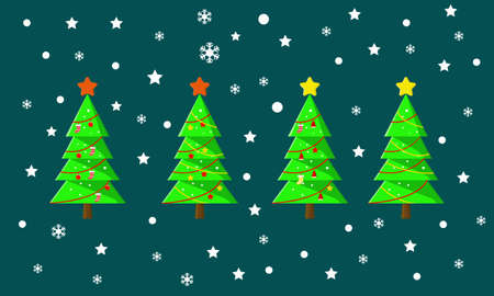 Christmas greeting with calligraphy and element such as tree, cookies, snow, star, doll, branches, pineのイラスト素材