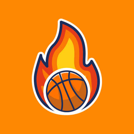 basketball covered in fire illustration, basketball icon, basketball sport logoのイラスト素材