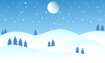 Winter landscape highlands with the moon and snowing, pine treeのイラスト素材