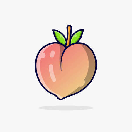 peach fruit illustration simple, peach fruit vector isolated, peach fruit design on white backgroundのイラスト素材
