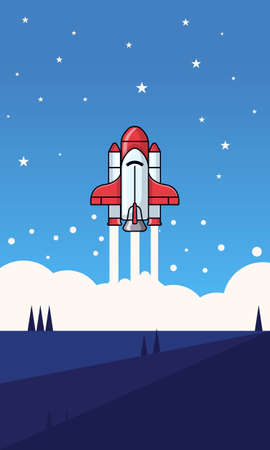 space shuttle illustration fly to space with background sky with starsのイラスト素材