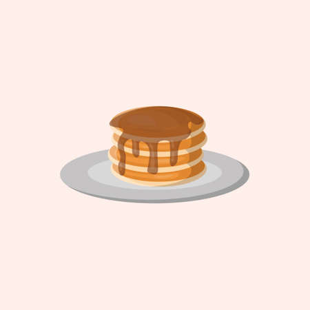 pancakes with chocolate topping on a plate illustration, pancakes vector, pancakes icon, pancakes isolated design on white backgroundのイラスト素材