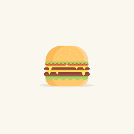 cheeseburger illustration with extra meat and vegetable. Junk food illustration, burger illustration flat styleのイラスト素材