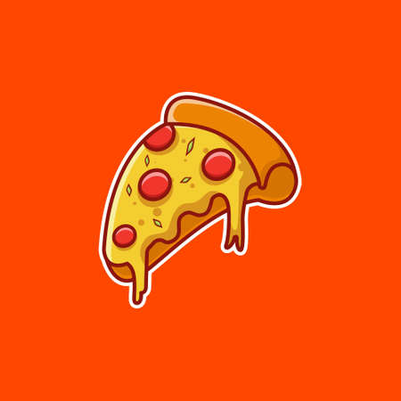 sliced pizza with sliced sausage and melted cheese fall down illustration, sliced pizza vector, pizza icon, pizza isolated designのイラスト素材
