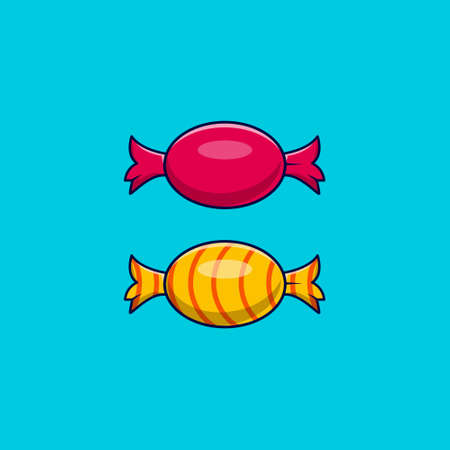 candy illustration with package red and yellow color on a blue background, candy vector illustration isolatedのイラスト素材