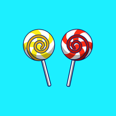 two lollipop candy illustration on blue background, lollipop vector illustration, lollipop candy isolatedのイラスト素材