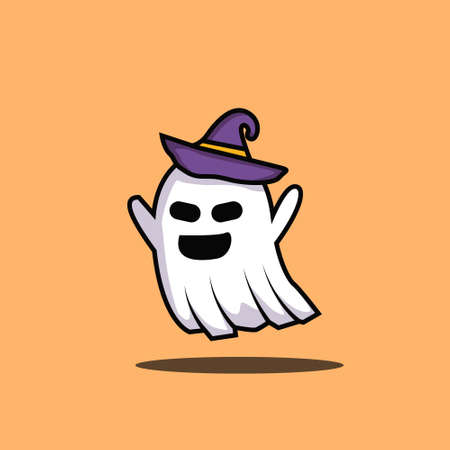 ghost with witch hat illustration vector image, ghost isolated designのイラスト素材