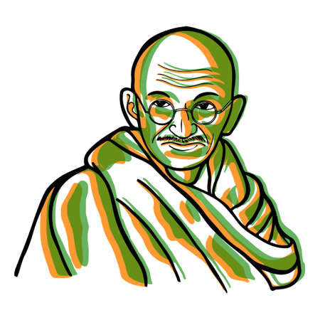 face vector Mahatma Gandhi illustration with glitch effect color of Indian flagのイラスト素材