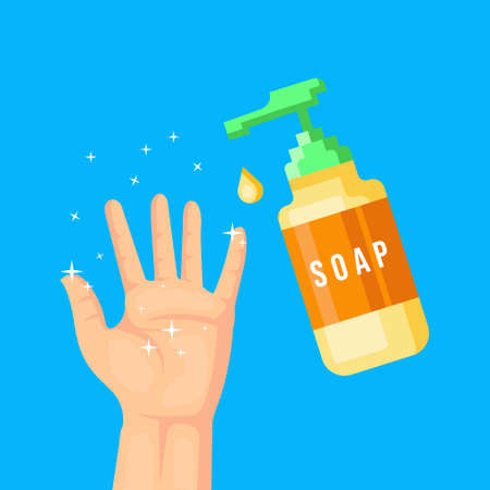 vector illustration hand with soap. symbol clean hand after hand wash with soapのイラスト素材