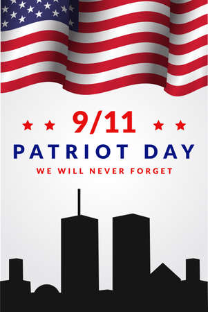 patriot day memorial 11 September vertical banner. with WTC tower silhouetteのイラスト素材