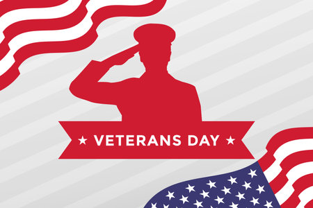 veterans day with the flag of America and silhouette salutingのイラスト素材