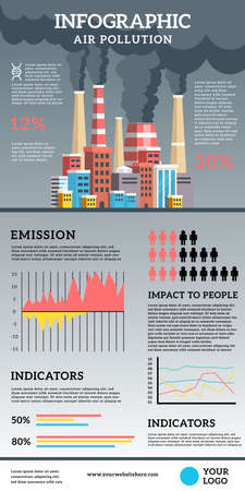 infographic air pollution with city highly air pollution illustration. vector designのイラスト素材
