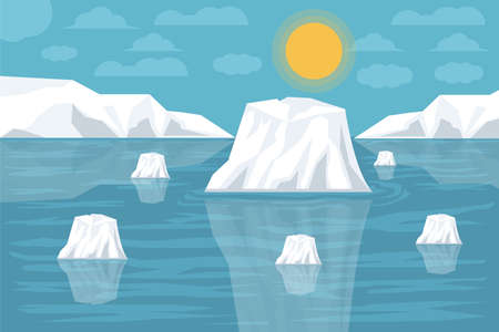 vector illustration global warming the iceberg broke off, melted glacierのイラスト素材