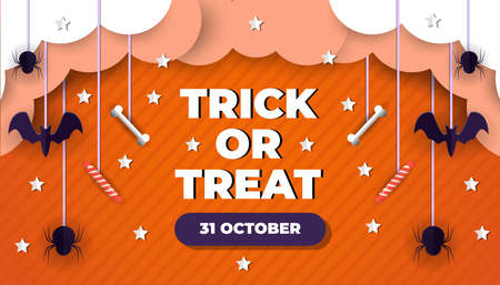 trick or treat halloween in paper art cut style designのイラスト素材