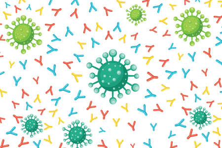 illustration vector antibodies attacking viruses for protect the body. attacking viruses. antibodies protect the body from illnessのイラスト素材