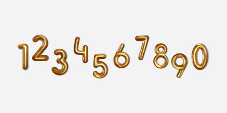 golden balloons shape of the number from 0 to 9. 3d golden balloons number. realistic golden...