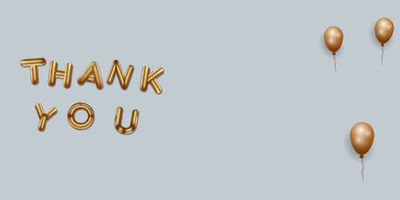 thank you written with golden foil balloons. thank you background with golden balloons. copy space, thank you banner, vector designのイラスト素材