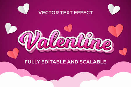 valentine vector text effect fully editable and scalable. lettering effect. pink text effect. with background clouds and love shaped. vector design.14 februaryのイラスト素材