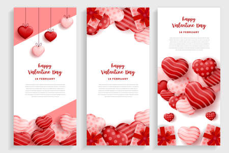 set of valentine day vertical banner vector design. valentine day poster. valentine day greeting cardのイラスト素材