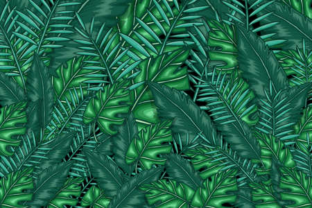 tropical green leaves background. leaves green background vector design. abstract leaves backgroundのイラスト素材