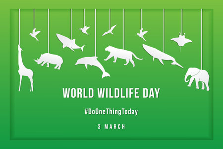 world wildlife day in paper cut style design with hanging animals paper cut. vector illustrationのイラスト素材