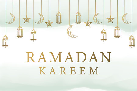 Ramadan kareem hand drawn banner poster with lanterns, stars, and moonsのイラスト素材