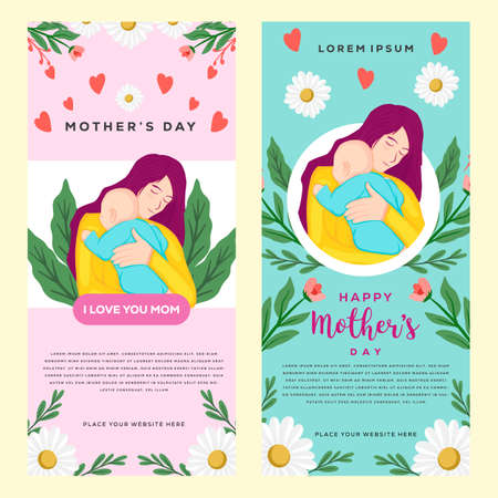 happy mother's day vertical banner flat style design setのイラスト素材