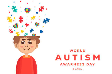 world autism awareness day illustration background with a boy with copy space areaのイラスト素材