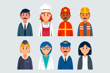 flat illustration characters with different professions setのイラスト素材