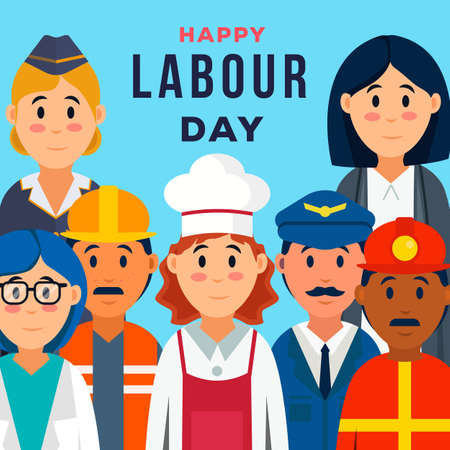 labour day flat design illustration with A group of people of different professionsのイラスト素材