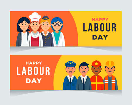 flat labour day horizontal bannerのイラスト素材