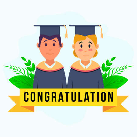 flat boy and girl graduation with a ribbonのイラスト素材