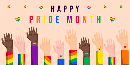 LGBT pride month illustration background with hands upのイラスト素材