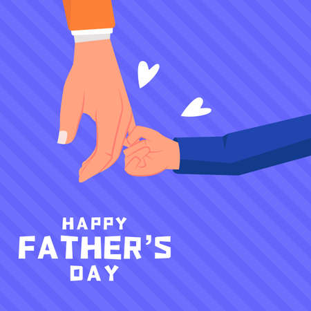flat fathers day design illustration with son holding dad handsのイラスト素材