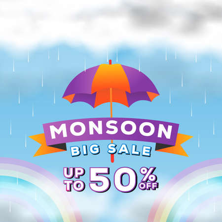 monsoon season gradient sale banner poster illustrationのイラスト素材