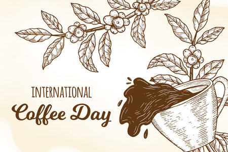 hand draw international coffee day illustration backgroundのイラスト素材