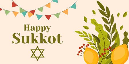 flat design happy sukkot banner illustrationのイラスト素材