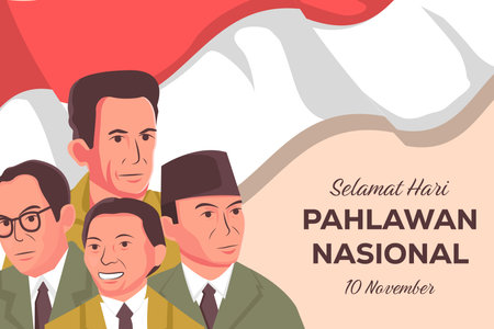 selamat hari pahlawan nasional indonesia banner illustration with four founding fathersのイラスト素材