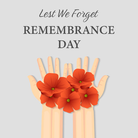 Remembrance Day illustration with hands dan poppy flowersのイラスト素材
