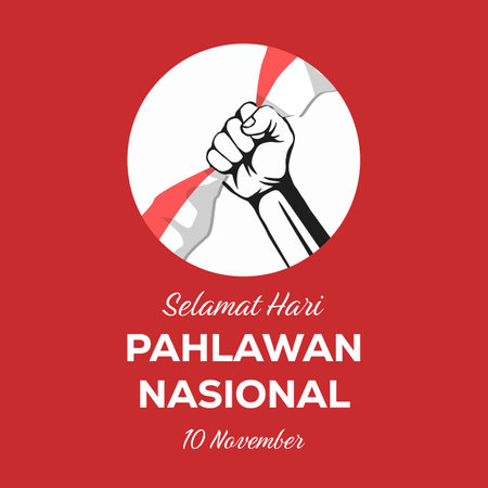 selamat hari pahlawan illustration design with hand holding indonesian flagのイラスト素材
