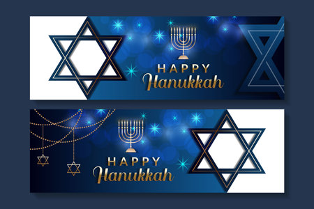collection happy hanukkah horizontal bannerのイラスト素材