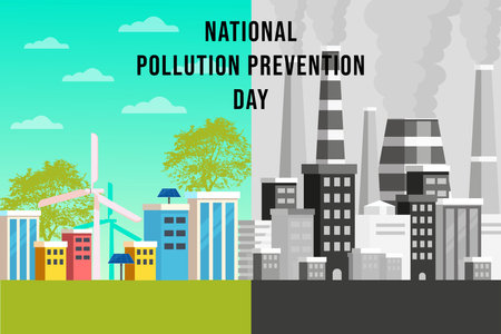 National Pollution Prevention Day with cities unpolluted and cities with highly pollutedのイラスト素材