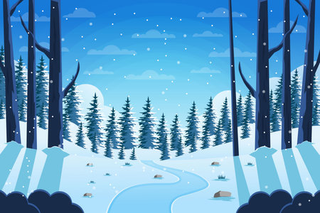 beautiful winter landscape illustrationのイラスト素材