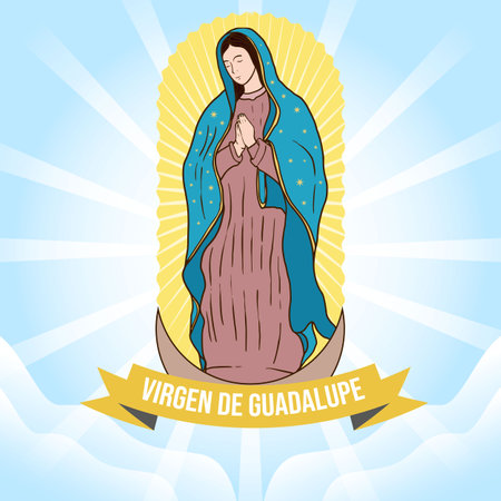 hand drawn flat design virgen de guadalupe illustrationのイラスト素材
