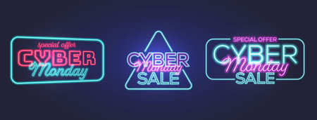 text cyber monday sale neon effect setのイラスト素材