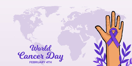 hand drawn world cancer day horizontal banner illustrationのイラスト素材